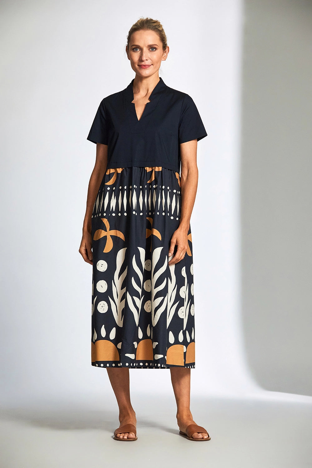 Peruzzi Cotton Print Dress In Blue S25113