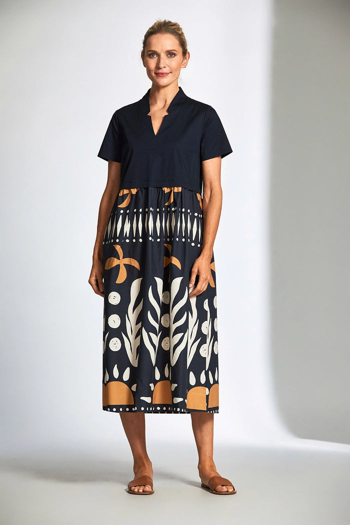 Peruzzi Cotton Print Dress In Blue S25113