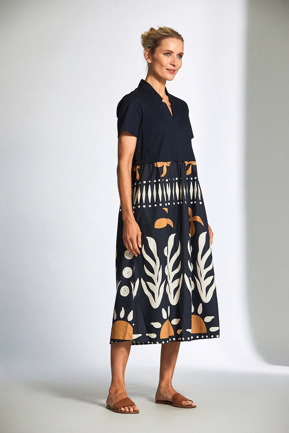 Peruzzi Cotton Print Dress In Blue S25113