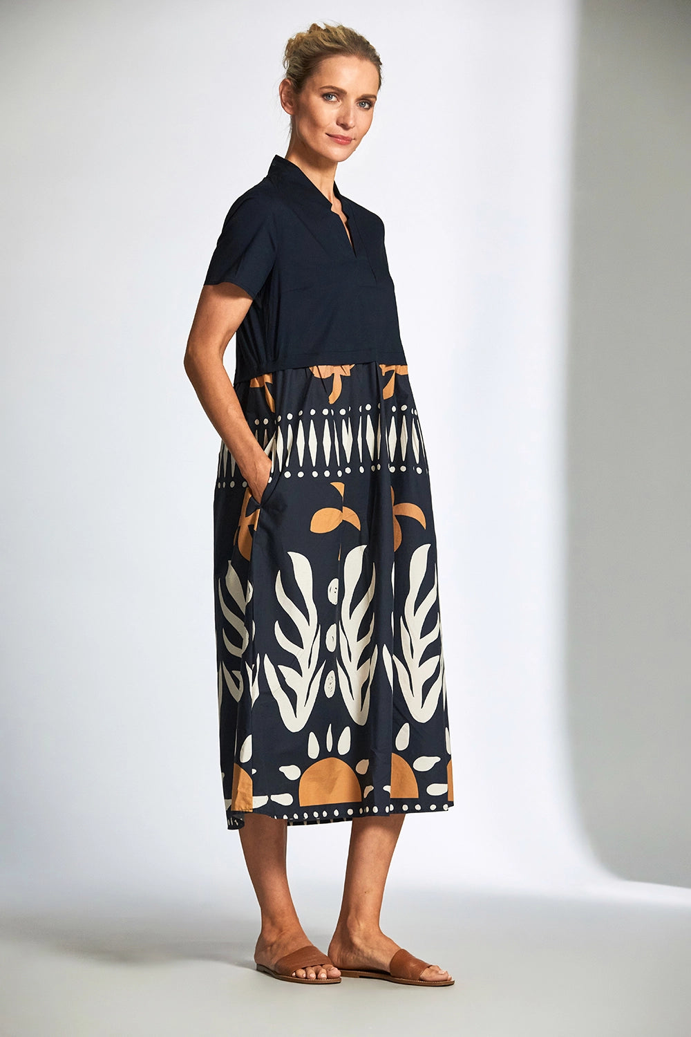 Peruzzi Cotton Print Dress In Blue S25113