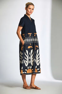 Peruzzi Cotton Print Dress In Blue S25113