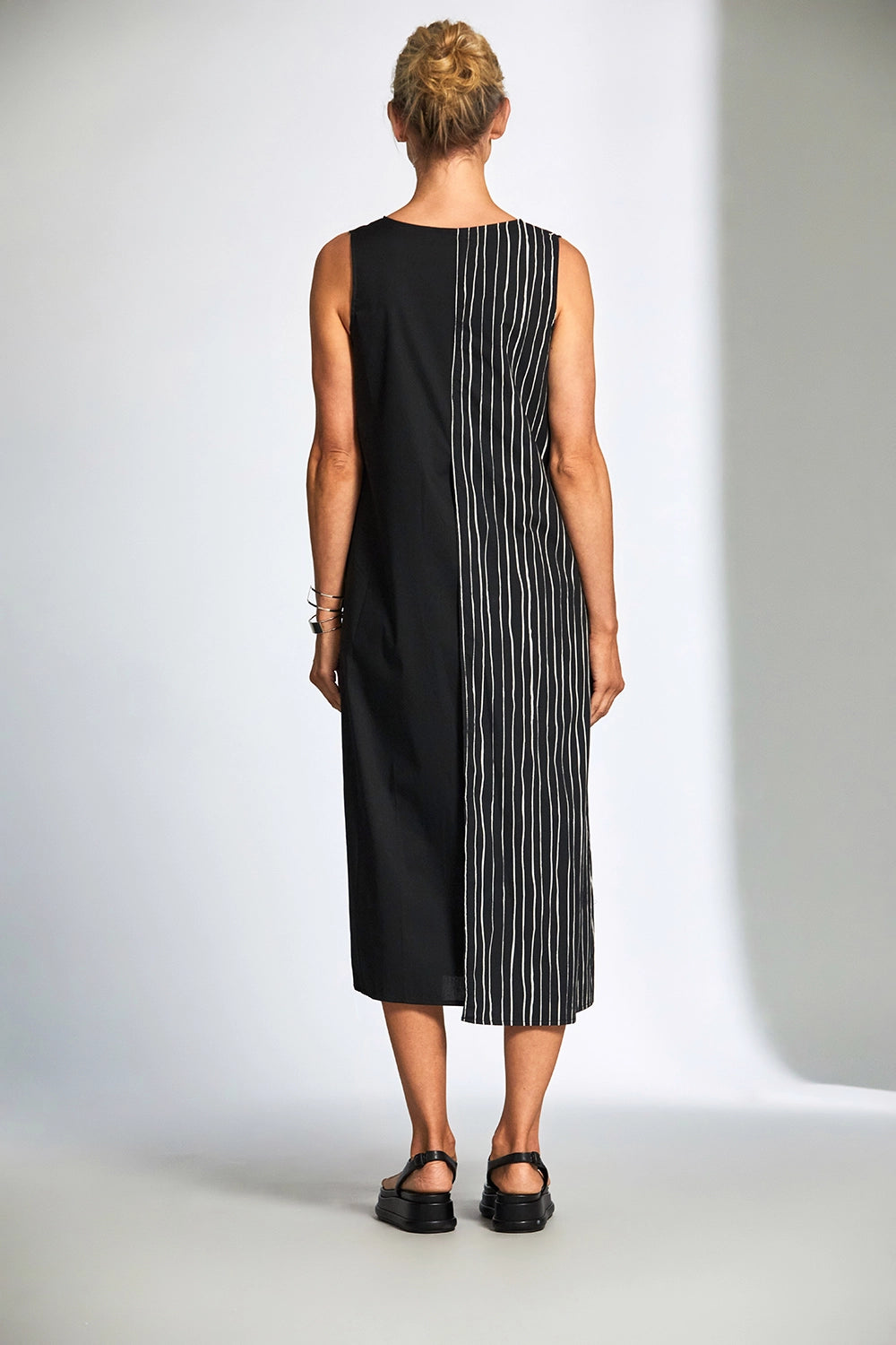 Peruzzi Broken Stripe Dress In Black/Ecru S25504