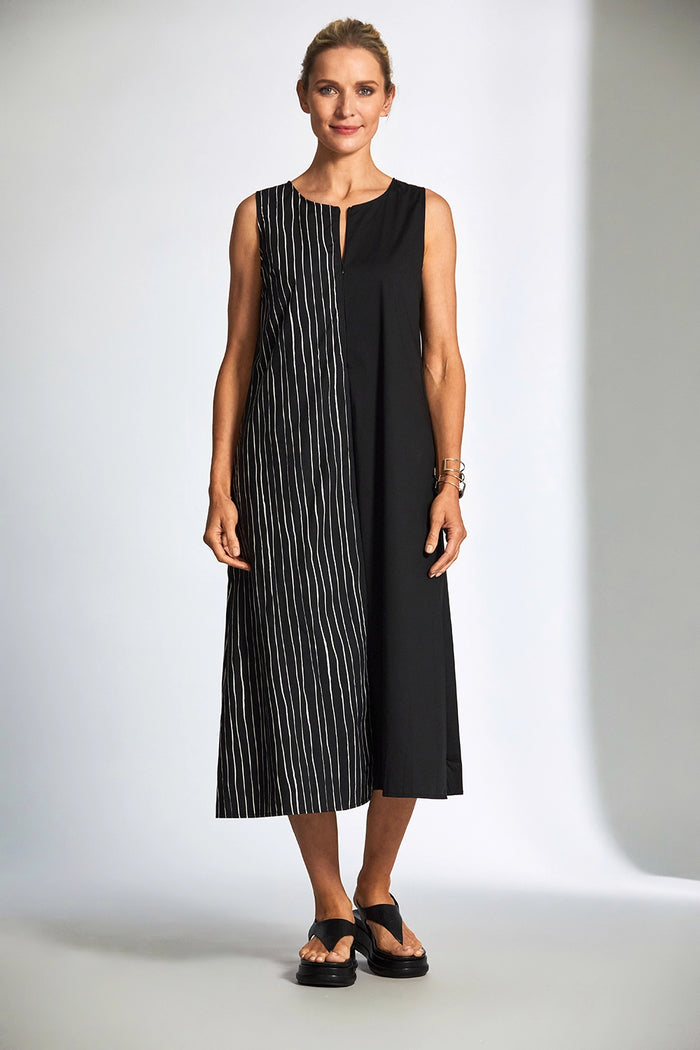 Peruzzi Broken Stripe Dress In Black/Ecru S25504
