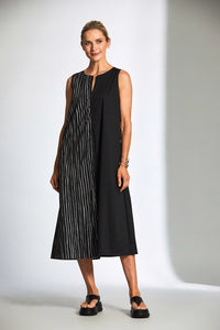 Peruzzi Broken Stripe Dress In Black/Ecru S25504