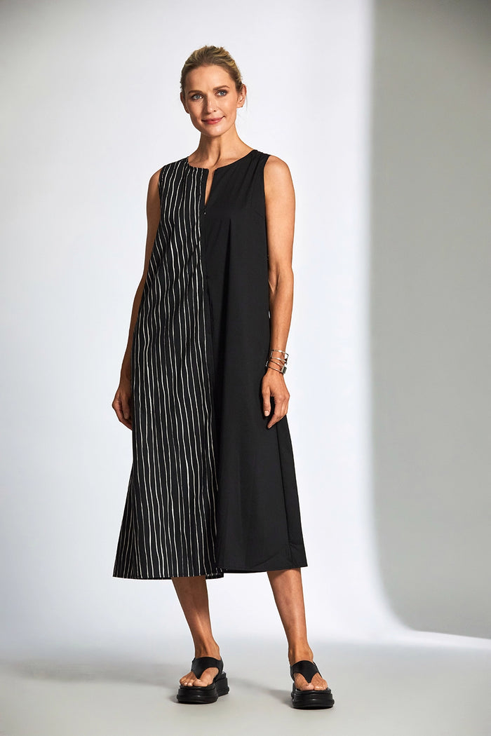 Peruzzi Broken Stripe Dress In Black/Ecru S25504