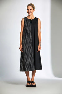 Peruzzi Broken Stripe Dress In Black/Ecru S25504