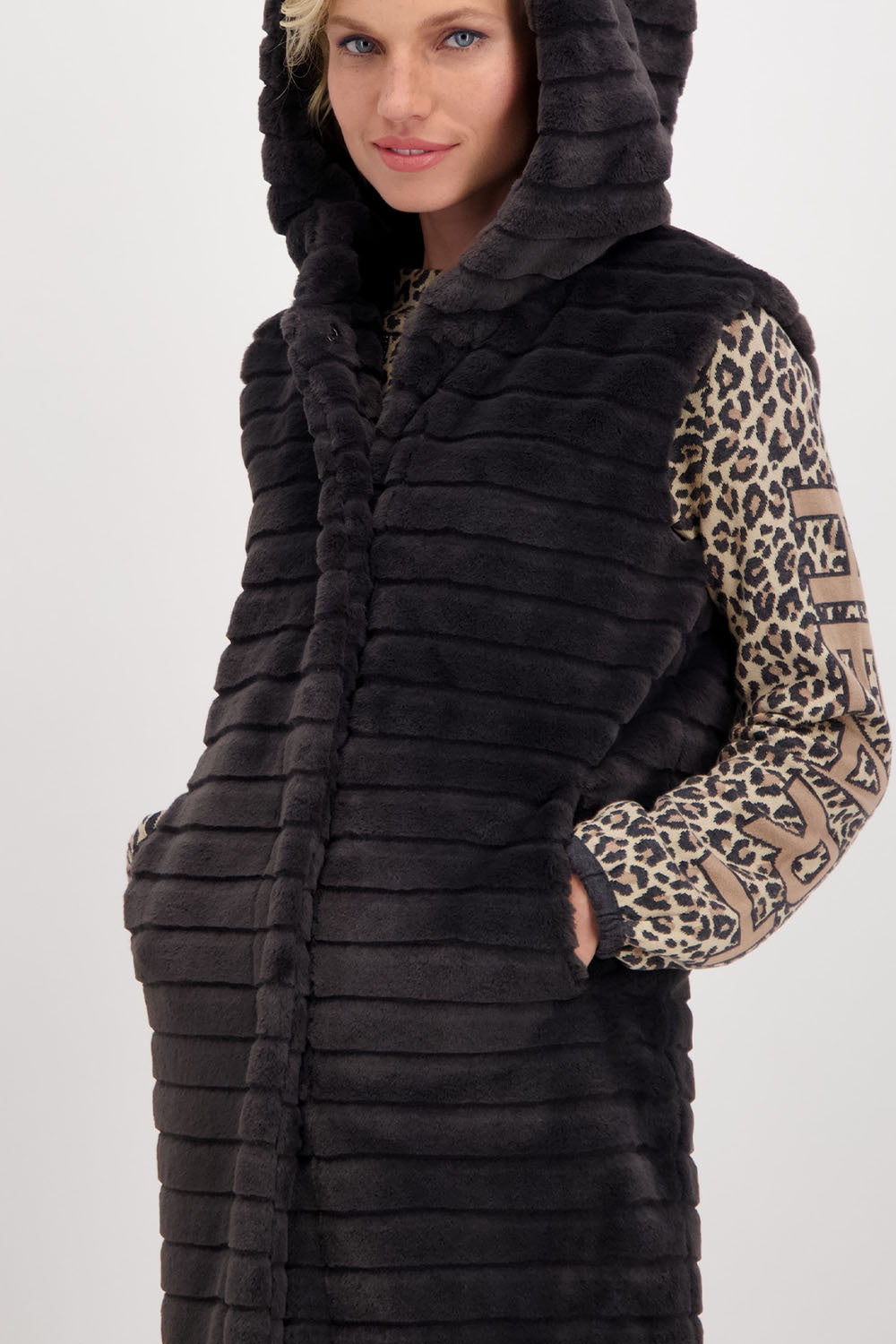 Monari Long Faux Fur Hooded Vest M805991 Bacio Collection