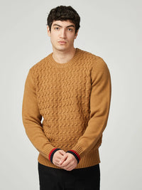 Ben Sherman Cable Textured Crew in Tan B0077613