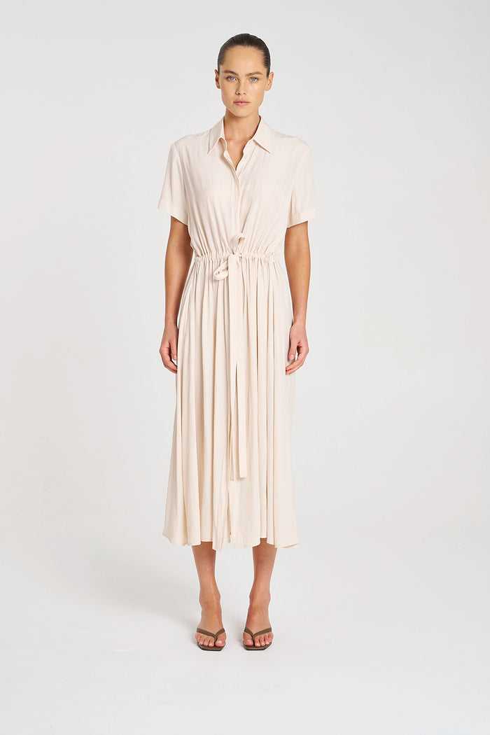 Mela Purdie Draw Waist T Dress in Meringue F67 3007 - Pre-Order September Delivery