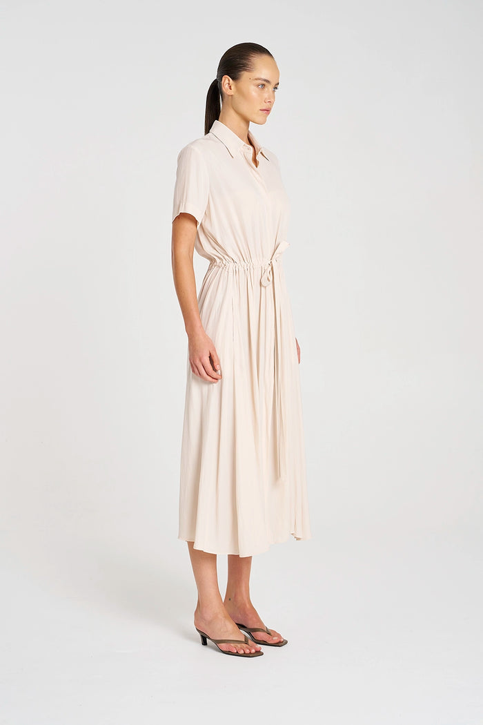 Mela Purdie Draw Waist T Dress in Meringue F67 3007 - Pre-Order September Delivery