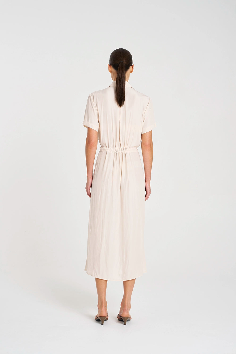 Mela Purdie Draw Waist T Dress in Meringue F67 3007 - Pre-Order September Delivery