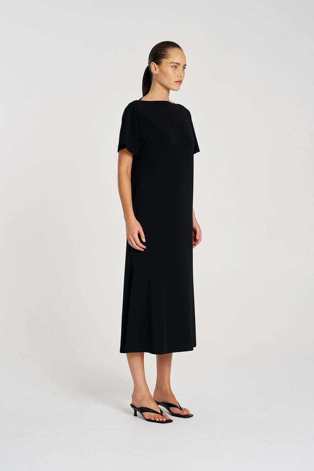 Mela Purdie Slash Neck Dress in Black F007 3017