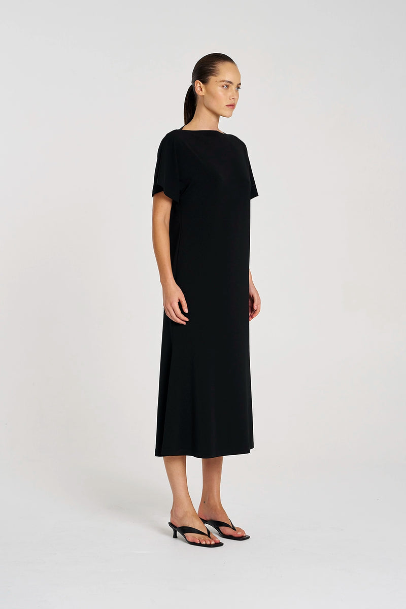 Mela Purdie Slash Neck Dress in Black F007 3017