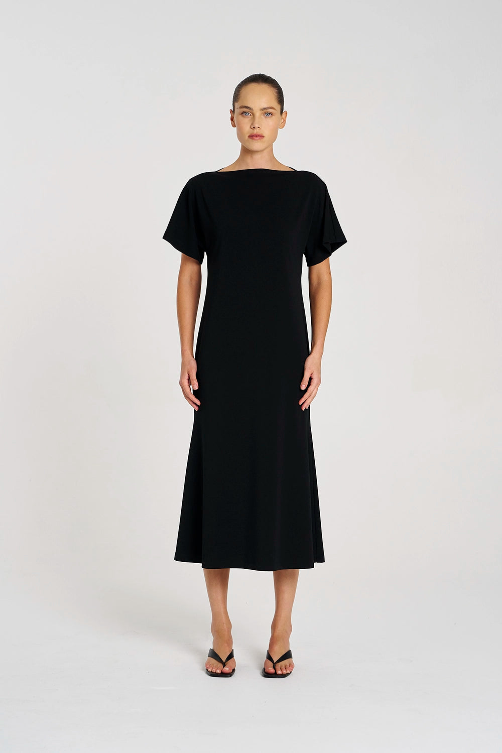 Mela Purdie Slash Neck Dress in Black F007 3017