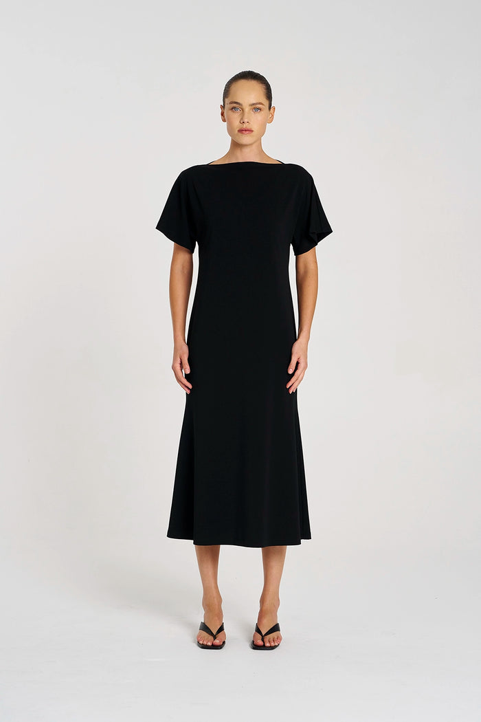 Mela Purdie Slash Neck Dress in Black F007 3017