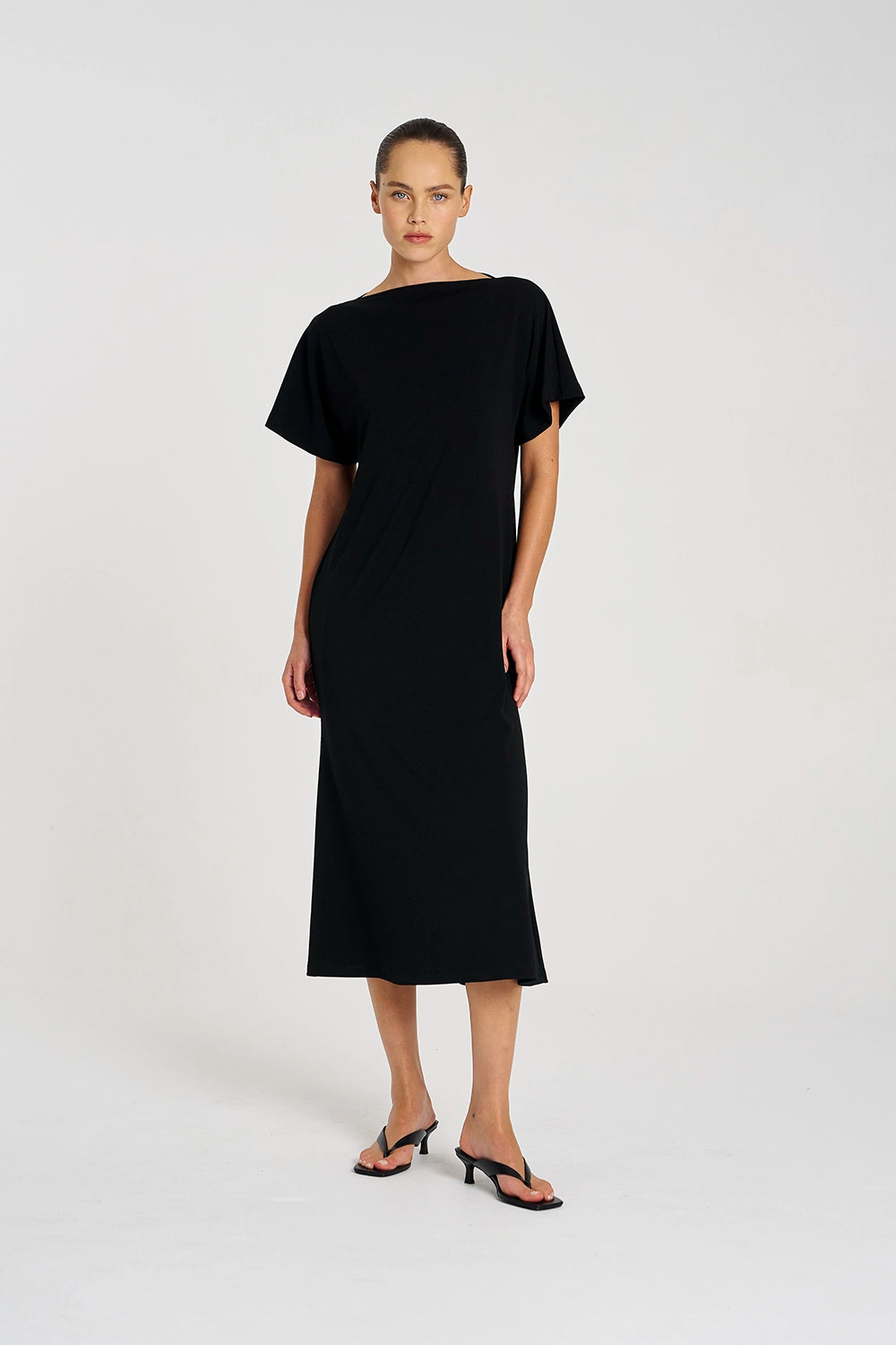Mela Purdie Slash Neck Dress in Black F007 3017