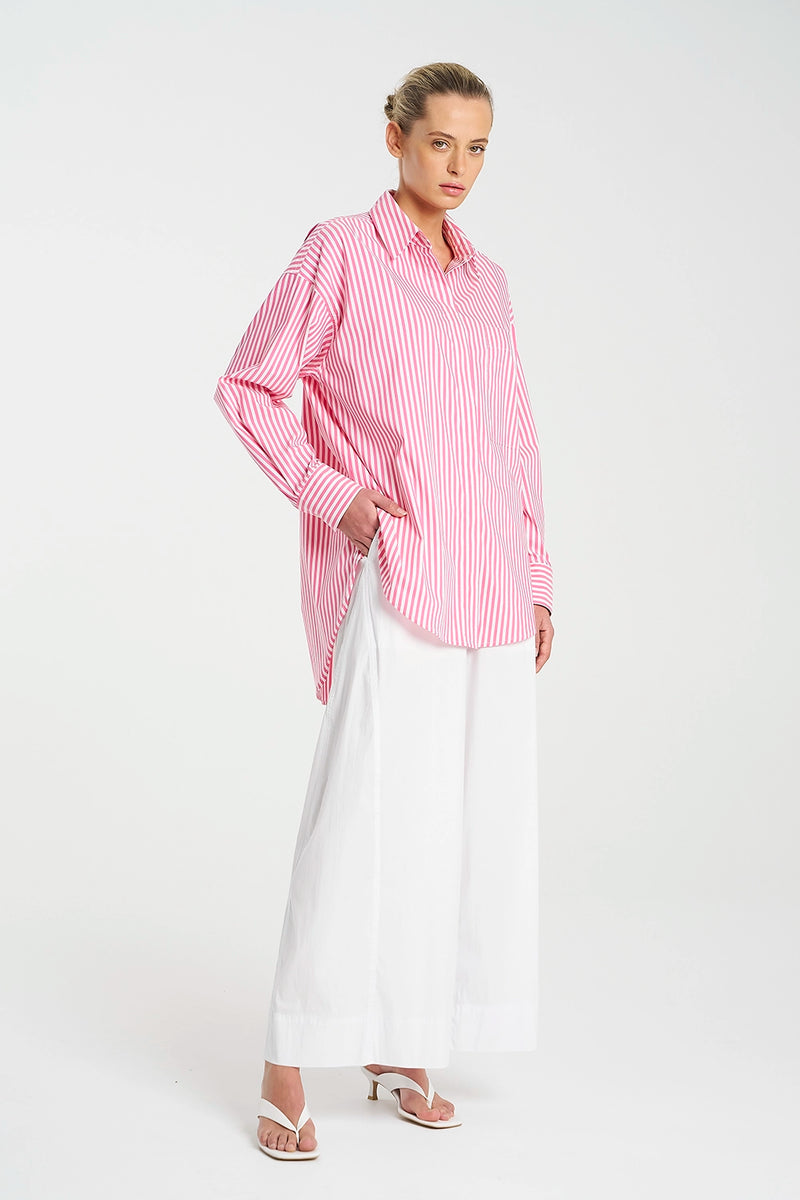 Mela Purdie Relaxed Pocket Shirt In Hot Pink/White F731 8101 - Pre-Order November Delivery