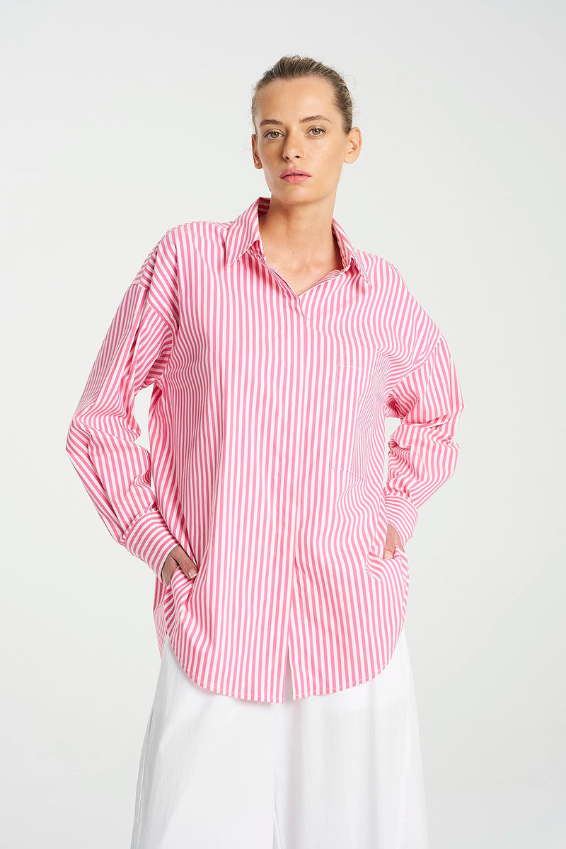 Mela Purdie Relaxed Pocket Shirt In Hot Pink/White F731 8101 Pre