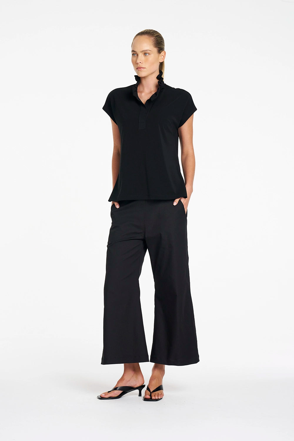 Mela Purdie Frill Shell in Black F007 80078