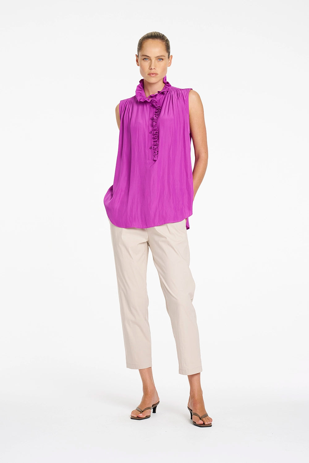 Mela Purdie Rufflet Tank in Dahlia F67 80037 - Pre-Order September Delivery