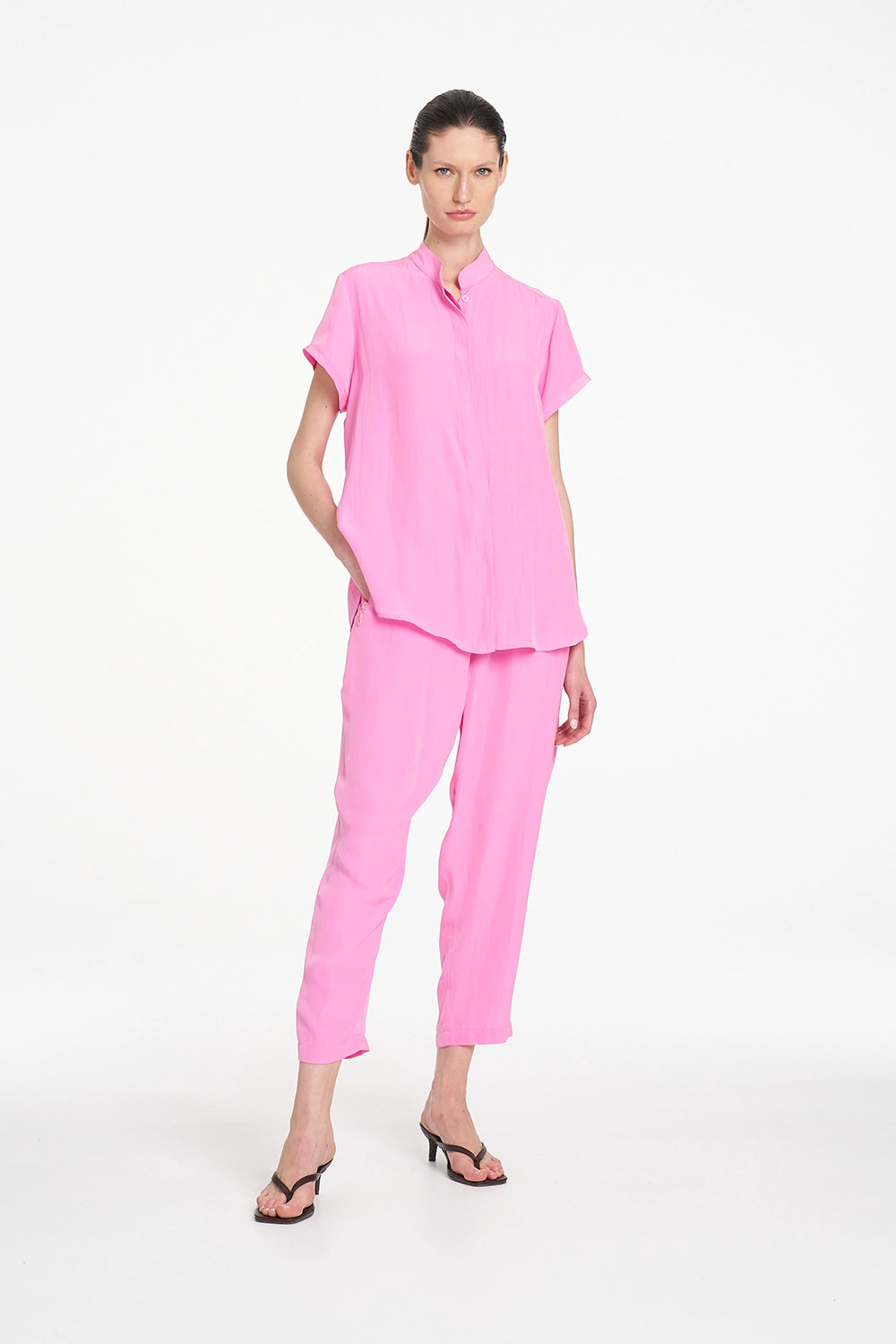 Mela Purdie Soft Stand Shirt in Vivid Pink F67 8629 - Pre-Order November Delivery