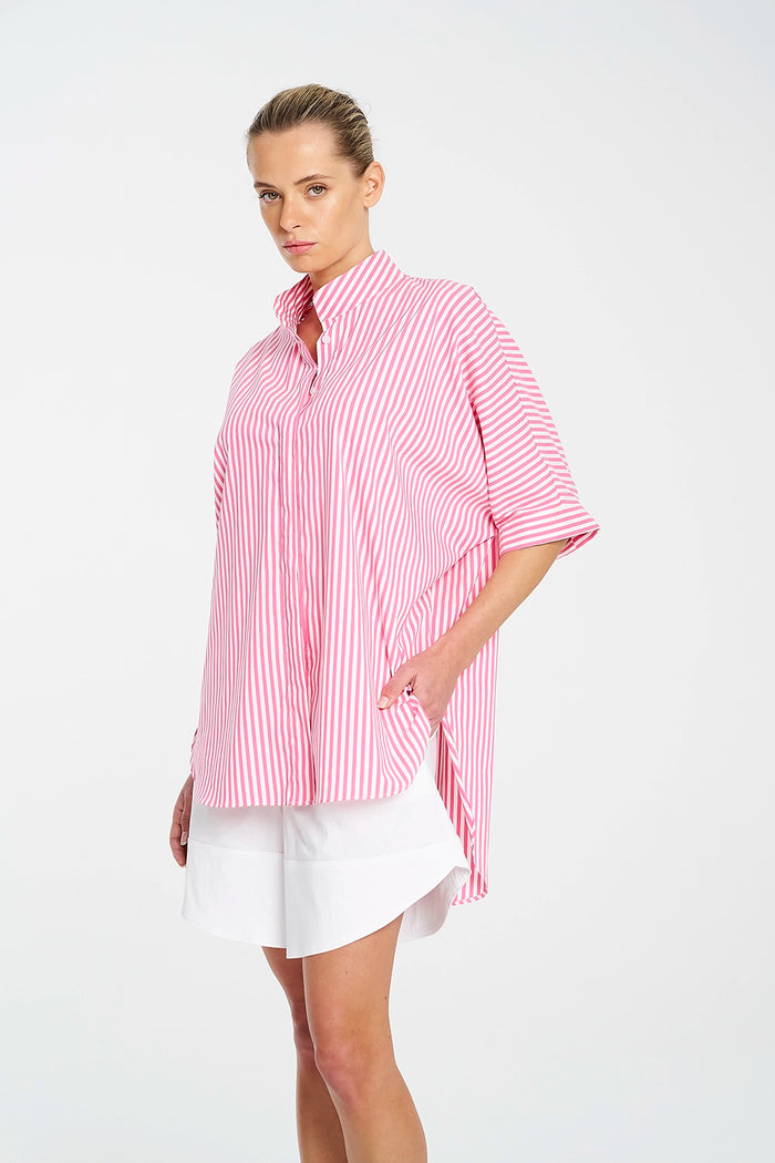 Mela Purdie Villa Overshirt In Hot Pink/White F731 8801 - Pre-Order November Delivery