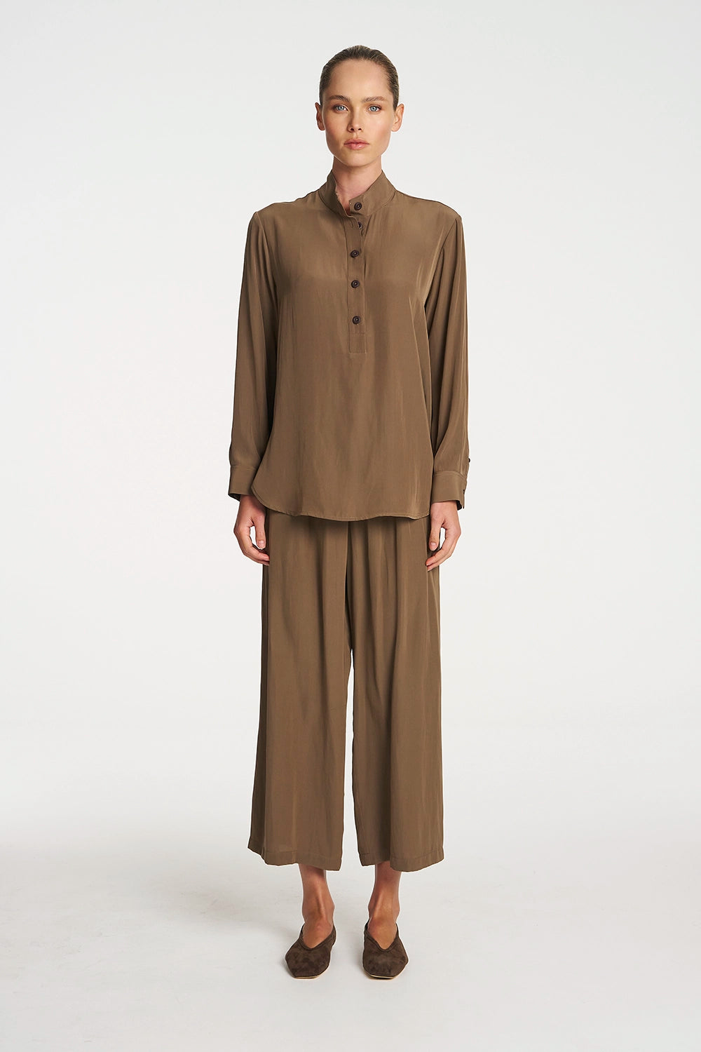 Mela Purdie Swish Tab Shirt In Chestnut F67 8954 - Pre-Order April Delivery