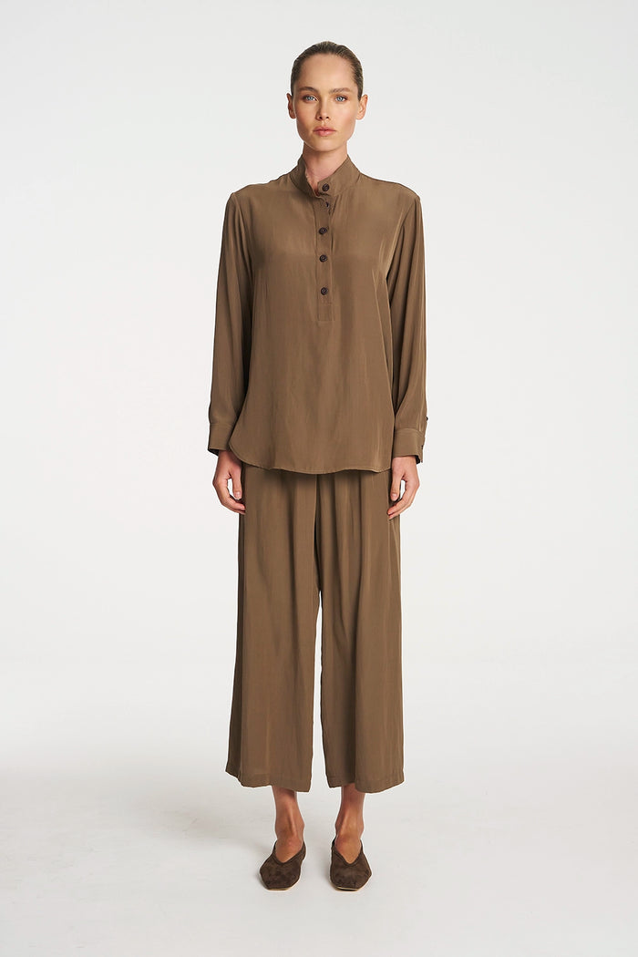 Mela Purdie Swish Tab Shirt In Chestnut F67 8954 - Pre-Order April Delivery