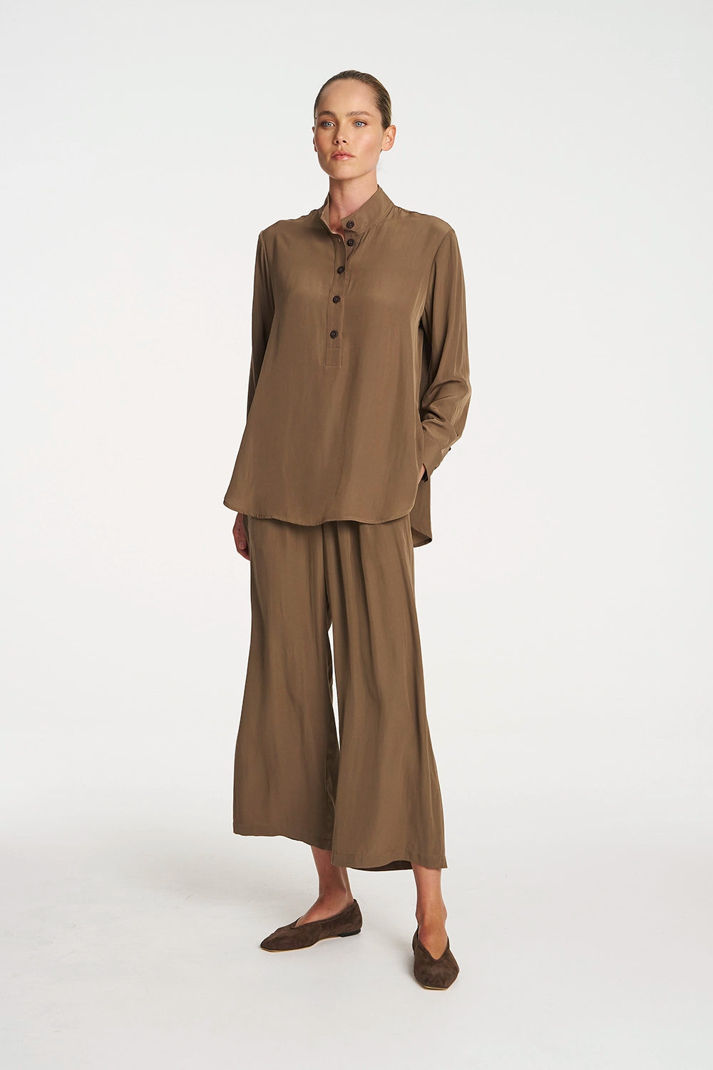 Mela Purdie Swish Tab Shirt In Chestnut F67 8954 - Pre-Order April Delivery