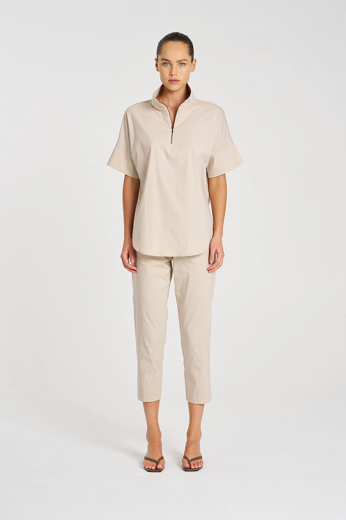 Mela Purdie Half Zip Shirt in Biscotti F65 8572 - Pre-Order September Delivery