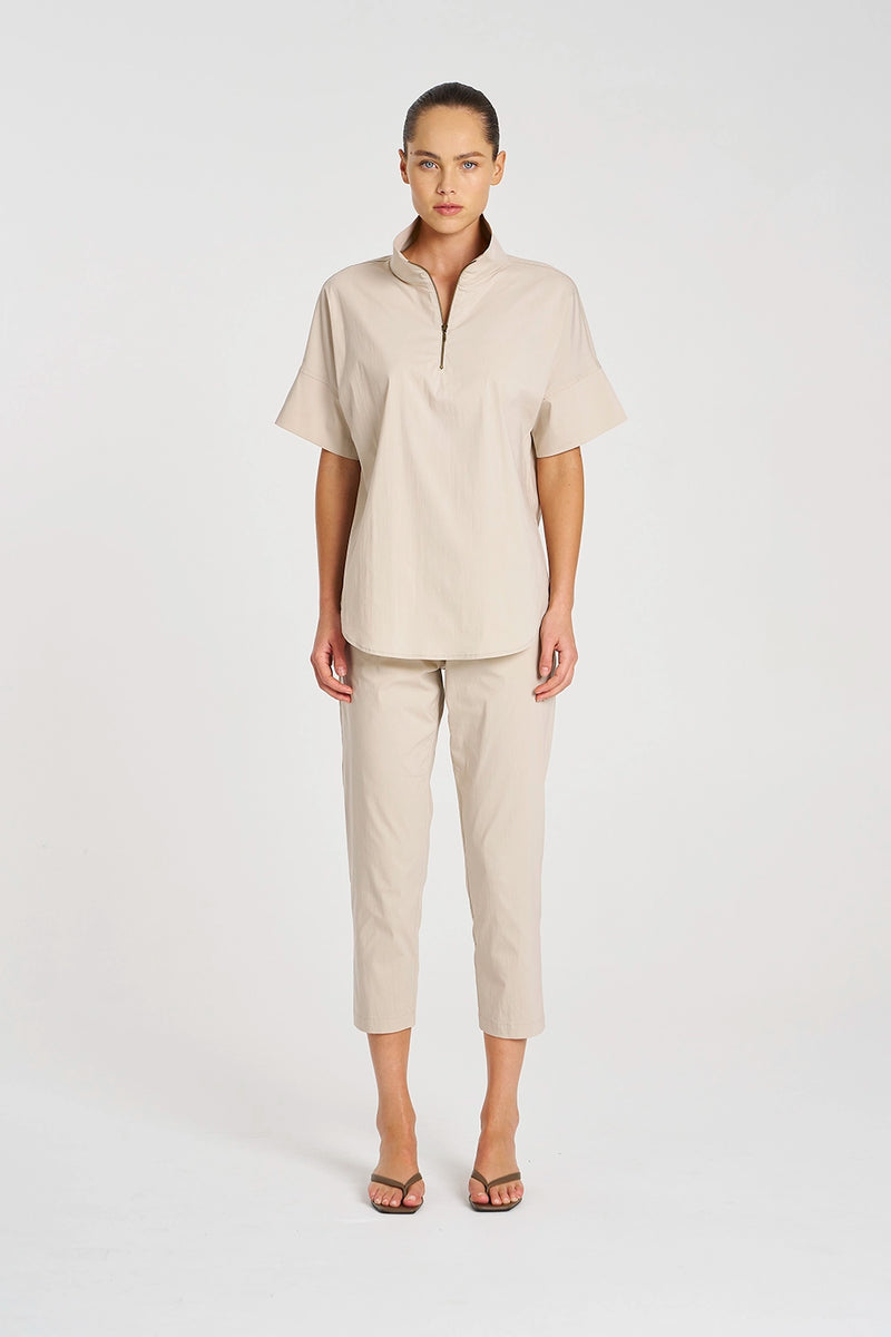 Mela Purdie Half Zip Shirt in Biscotti F65 8572 - Pre-Order September Delivery
