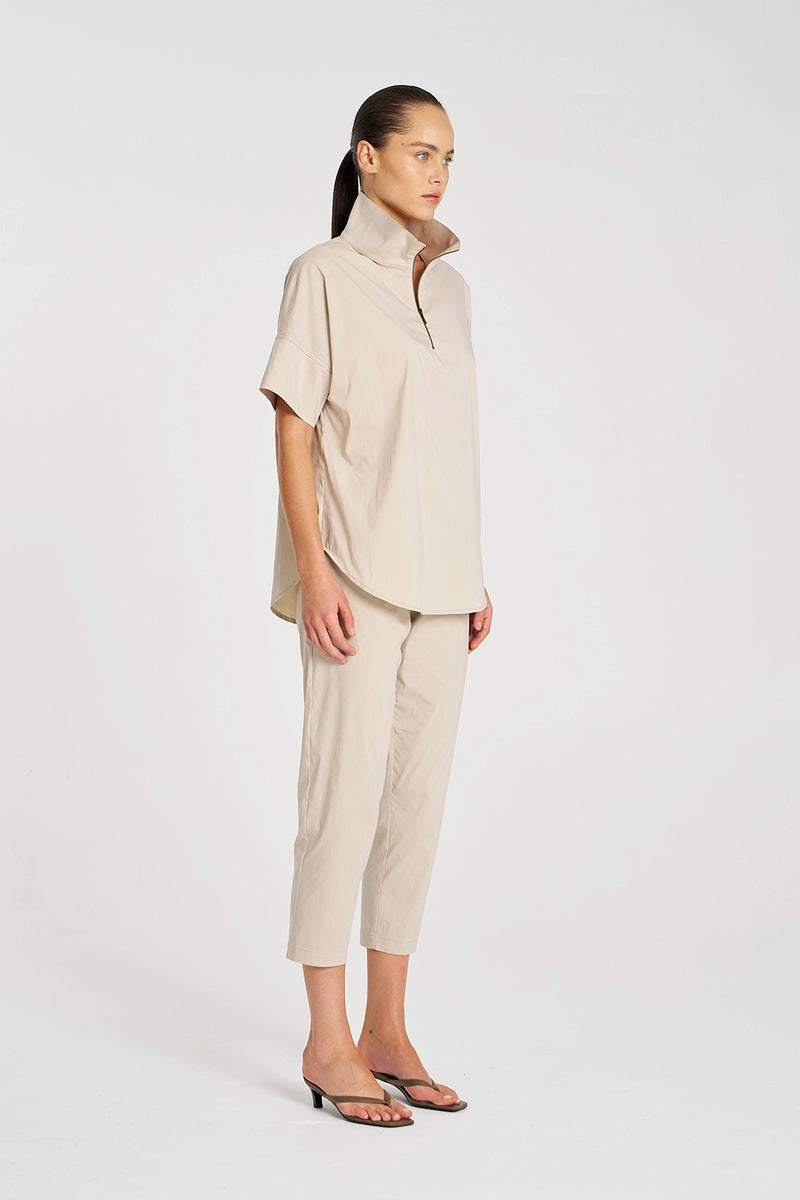 Mela Purdie Half Zip Shirt in Biscotti F65 8572 - Pre-Order September Delivery