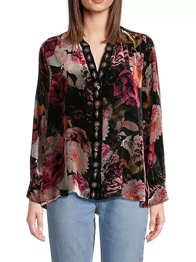 Johnny Was Rosa Velvet Puff Sleeve Oversized Shirt J11823-O