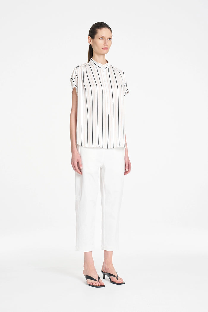 Mela Purdie Gathered Shell in White/Black F869 80117 - Pre-Order October Delivery