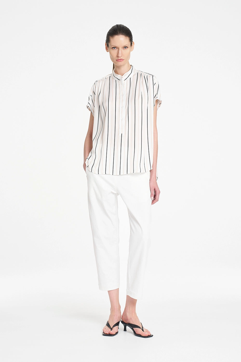 Mela Purdie Gathered Shell in White/Black F869 80117 - Pre-Order October Delivery
