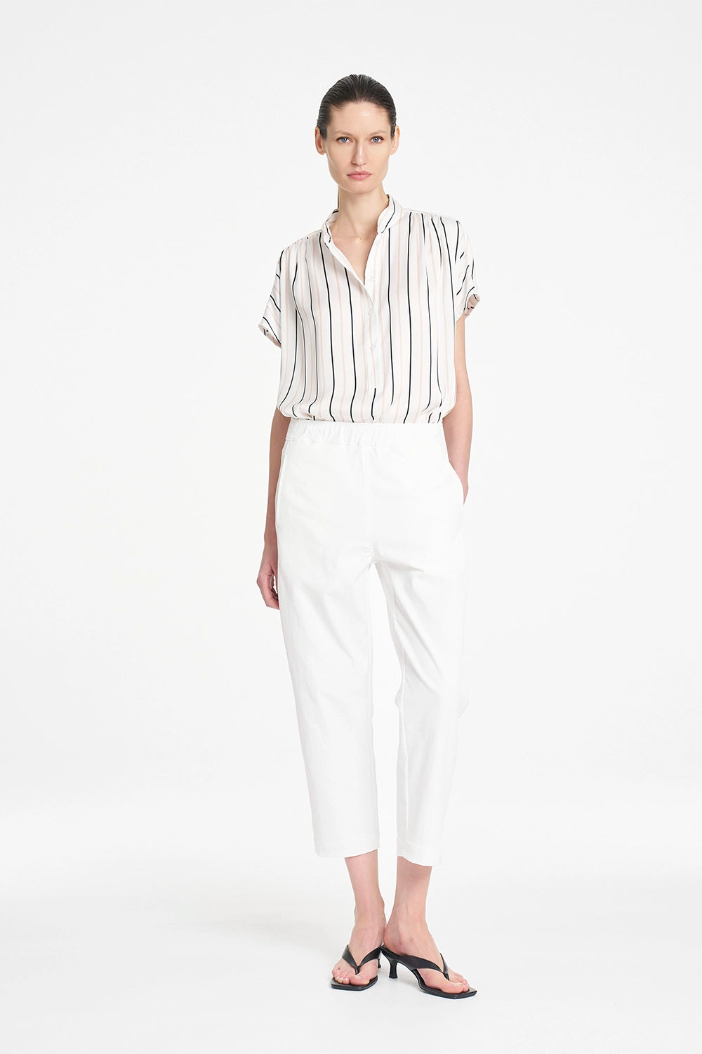 Mela Purdie Gathered Shell in White/Black F869 80117 - Pre-Order October Delivery