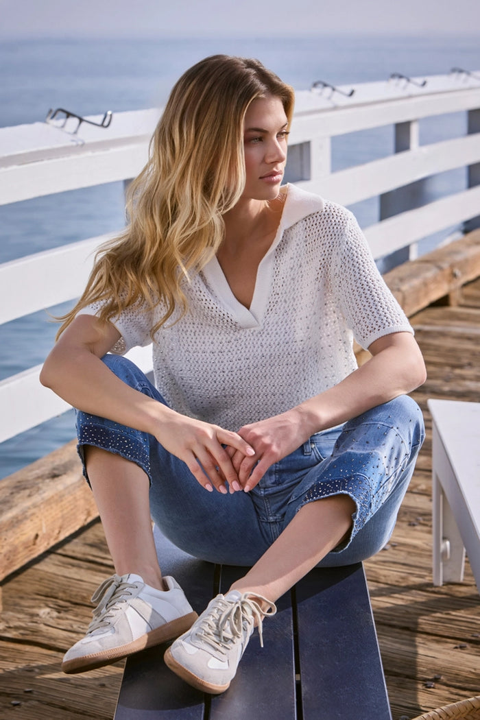 Monari Ajour polo shirt with rhinestones 409971