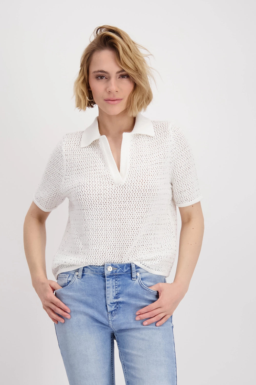 Monari Ajour polo shirt with rhinestones 409971