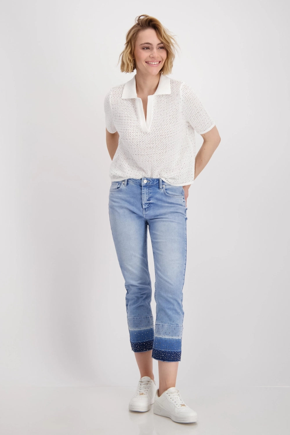Monari Ajour polo shirt with rhinestones 409971