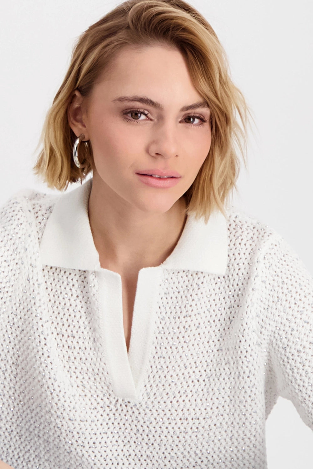 Monari Ajour polo shirt with rhinestones 409971