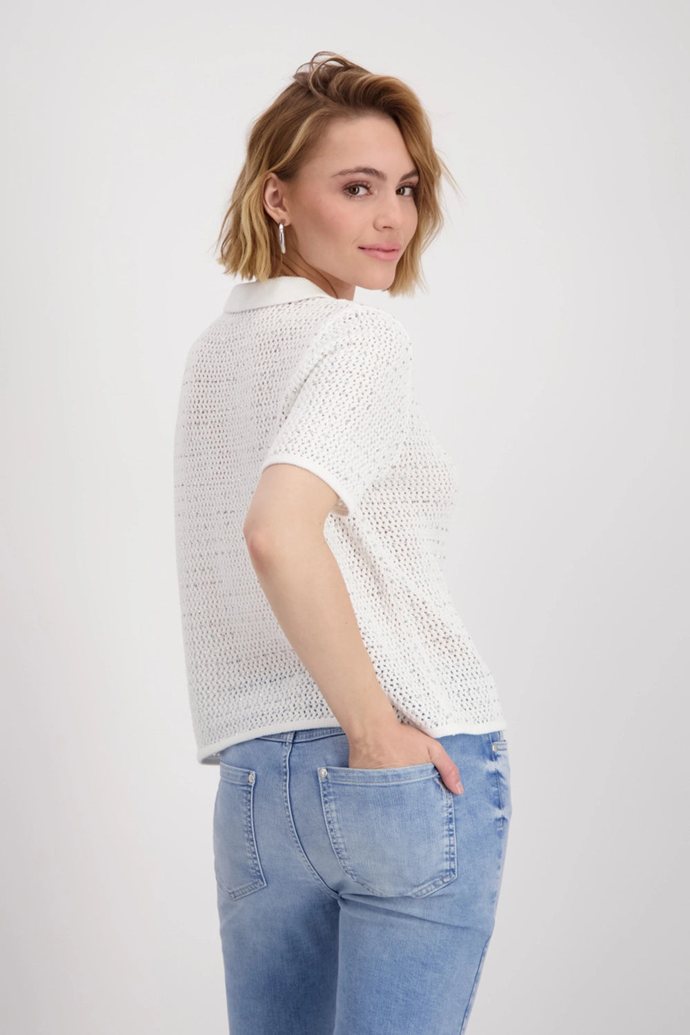 Monari Ajour polo shirt with rhinestones 409971