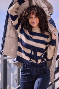 Monari Striped Jumper in Dark Denim Stripe 809123