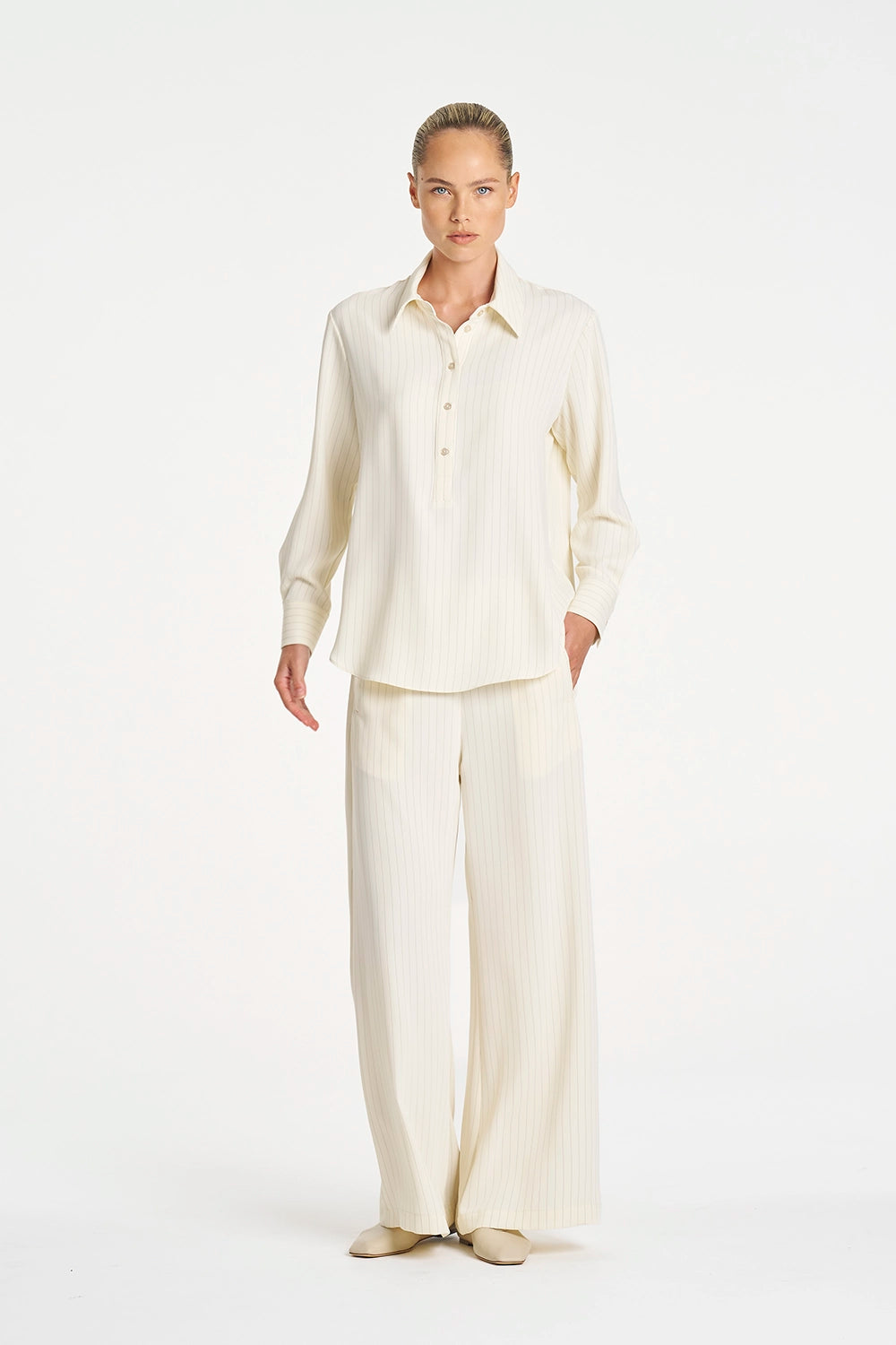Mela Purdie Tab Shirt in Vanilla/Black F734 80068 - Pre-Order July Delivery