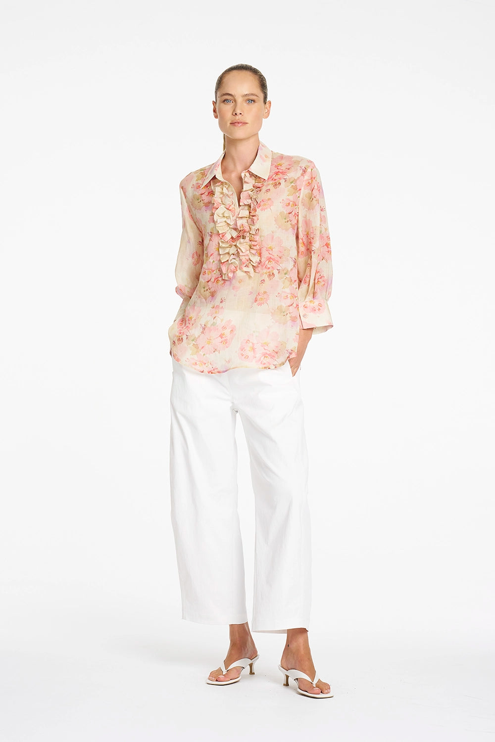 Mela Purdie Ruffle Resort Top in Misty F862 80047