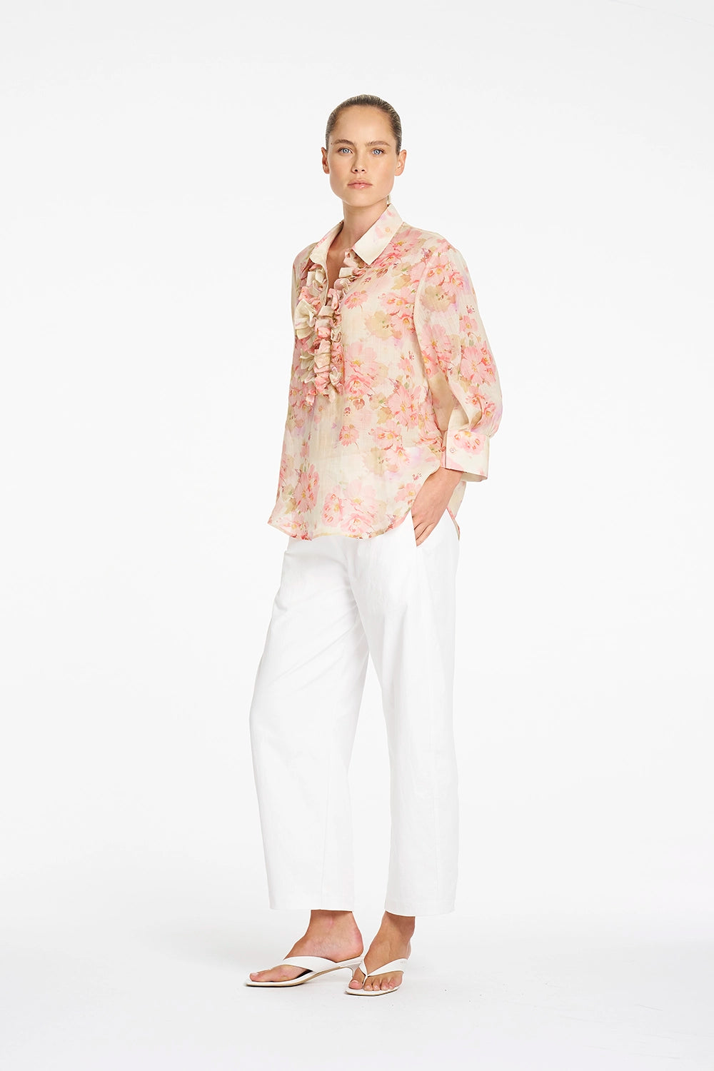 Mela Purdie Ruffle Resort Top in Misty F862 80047