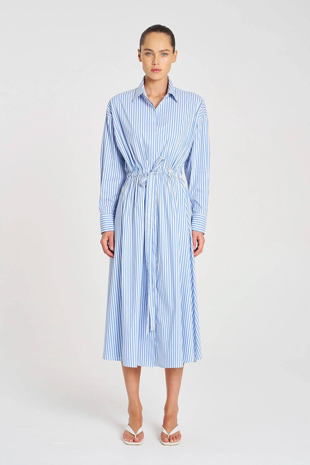 Mela Purdie Draw Waist Dress in Miami/White F731 3020 - Pre-Order September Delivery