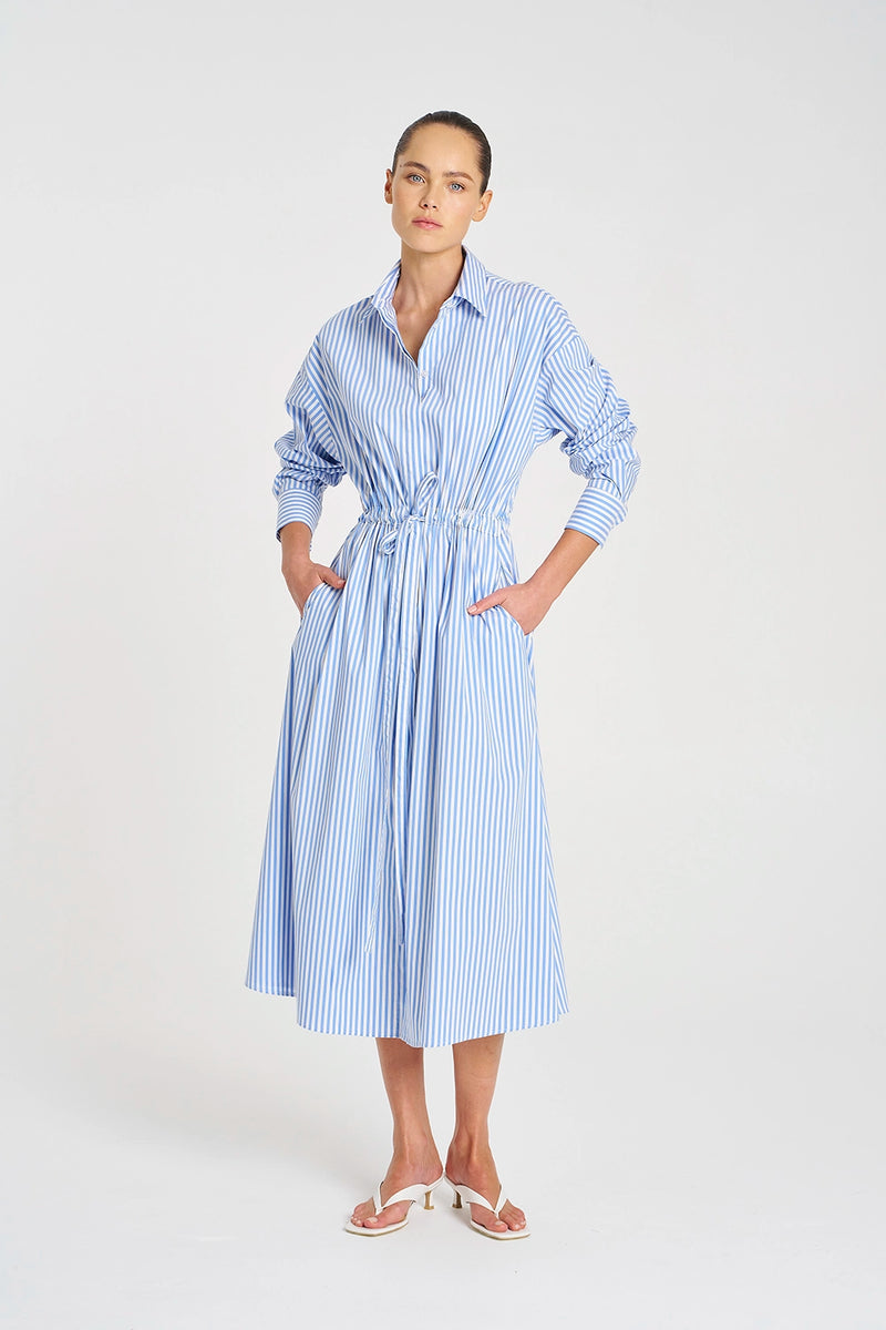 Mela Purdie Draw Waist Dress in Miami/White F731 3020 - Pre-Order September Delivery