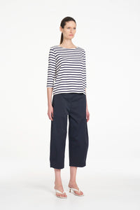 Mela Purdie Crop Barrel Pant in Navy F419 10003 - Pre-Order November Delivery
