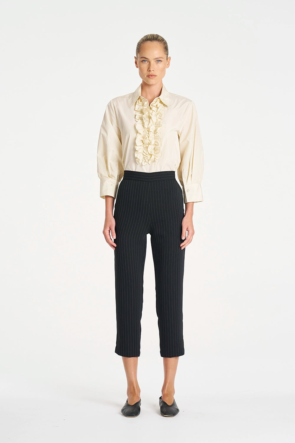 Mela Purdie Tapered Flat Pant in Black/Vanilla F734 1831 - Pre-Order July Delivery