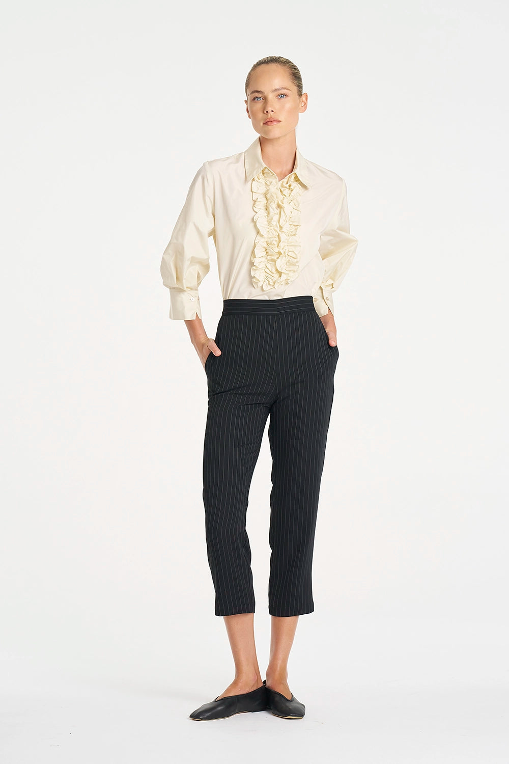 Mela Purdie Tapered Flat Pant in Black/Vanilla F734 1831 - Pre-Order July Delivery